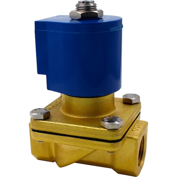 Solenoid Valve, 2-Way, 1/2 in Pipe Size, 120V/60V, 110V/50V, Zero Differential, Diaphragm, Brass